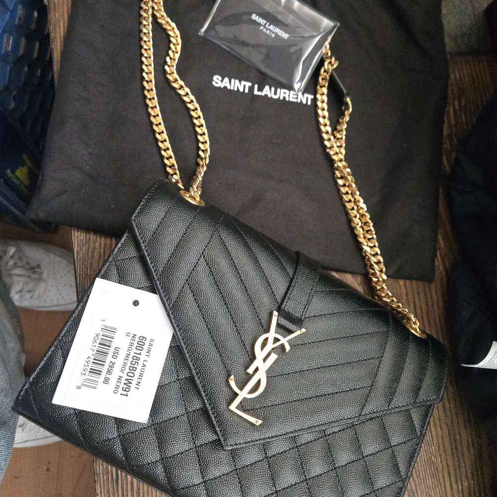 Saint Laurent Quilted Black Crossbody with Gold Accents